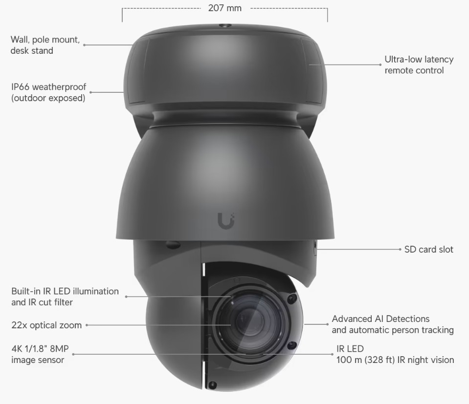 UVC-AI-PTZ-B | Protect AI PTZ Industrial Camera | Black